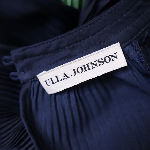 ULLA JOHNSON Rosa Pleated Satin Blouse Midnight Navy Long Sleeve Women's 6 - Picture 13 of 15